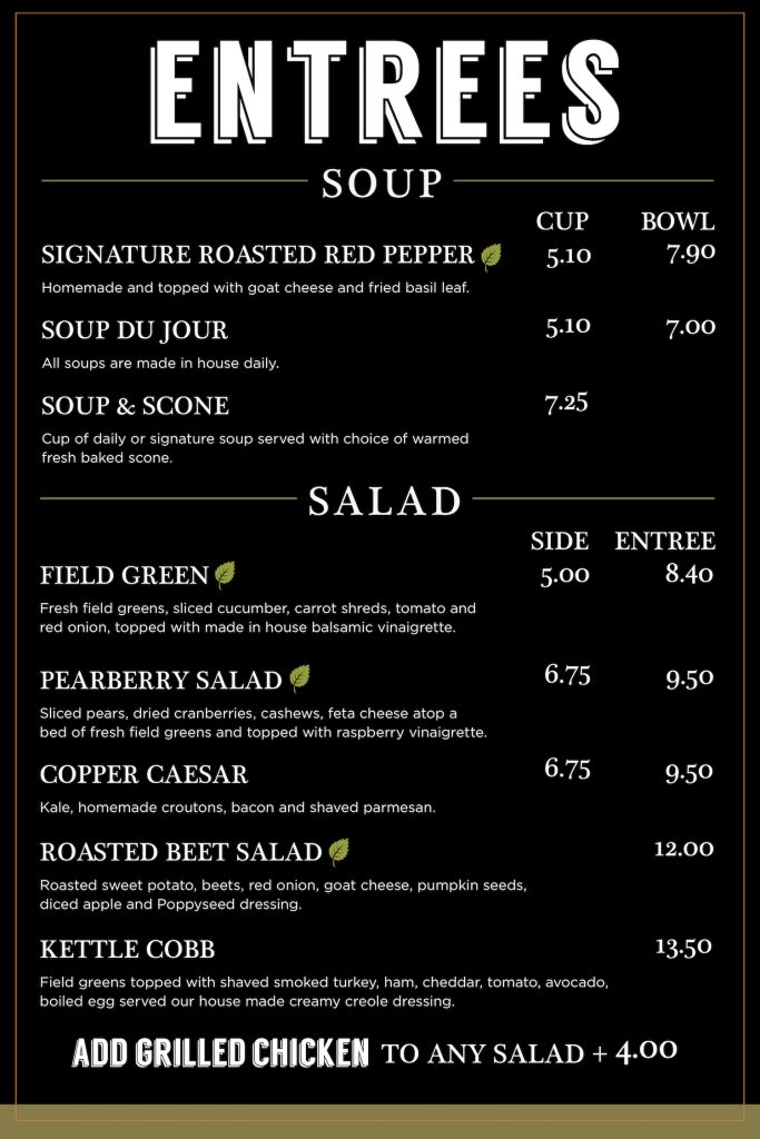 Menu Copper Kettle Cafe 5097